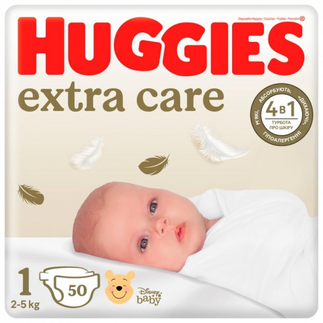 Підгузки Huggies Extra Care 1 (2-5 кг), 50 шт